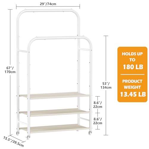 HOMIDEC Double Rods Clothes Rack Clothing Rack with 3 Tier Storage Shelves Clothes Rack for Hanging Clothes Multifunctional Heavy Duty Clothes Organizer for Bedroom,Wardrobe Closet,Shop,White - color: White