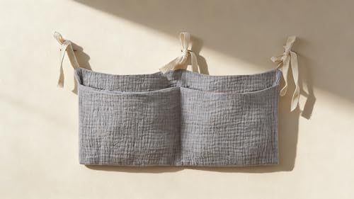 Bedside hanging bag for storing baby milk bottles and blankets - Baby diaper folding bed organizer bag - Gray - color: grey