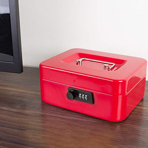 KYODOLED Medium Cash Box with Combination Lock Safe Metal Money Box with Money Tray for Security Lock Box 7.87"x 6.30"x 3.54" Red Medium - color: Red, size: Medium