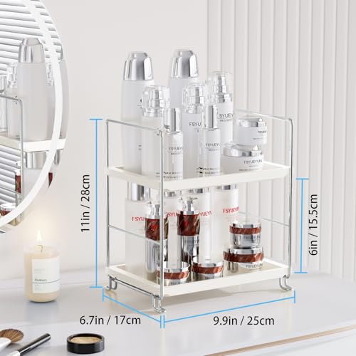 FSyueyun 2-Tier Bathroom Countertop Organizer, Tool-Less Installation Premium Plastics Makeup Shelf Organizer Perfume Skincare for Dresser Vanity Tray Organizers and Storage (Sliver) - color: Silver