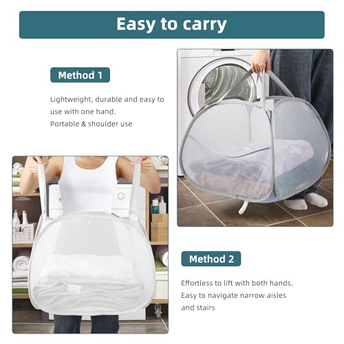 Bemkoo Collapsible Laundry Basket, 90L Large Foldable Mesh Pop Up Hamper for Laundry, Dirty Clothes, Bedroom, Bathroom, Dorm, Laundry Room, Travel, Camping, White - color: White