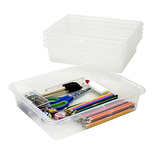 Storex Letter Size Deep Storage Tray – Organizer Bin for Classroom, Office and Home, Transparent, 5-Pack (62566U05C)