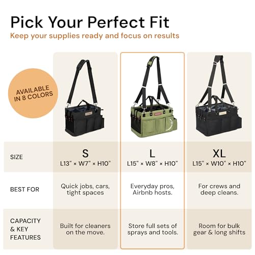 FifthStart Cleaning Caddy Bag for Professionals - Heavy-Duty Organizer with Shoulder Strap, 9 Pockets, Washable Mesh Base & Adjustable Compartments for Cleaning Supplies (Green, Large) - color: Green, size: Large