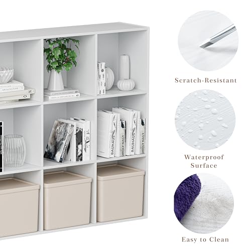 VDNEND Wooden Cube Storage Organizer with Closed Back Panel, 11in Cube Shelf Opening, Bookshelf, Display Shelf,Closet Cabinet for Home and Office (Embossed White, 12-Cube 35.98L*9.45W*47.72H) - color: Embossed White, size: 12-Cube 35.98L*9.45W*47.72H