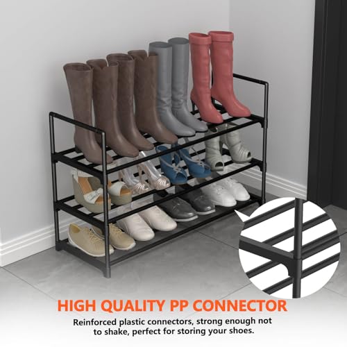 Hsscblet 3 Tiers Metal Shoe Rack,Adjustable Shoe Shelf Storage Organizer,Stackable Boot & Shoe Storage,for Entryway,Hallway,Closet,Black - size: 3-Tier