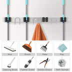 Mop Broom Holder Wall Mount, 2 Packs Silver Stainless Steel Tool Storage Organizer for Kitchen Garden Garage Laundry Room Bathroom and RV with 4 Slots 6 Hooks - color: Silver-2 Pack