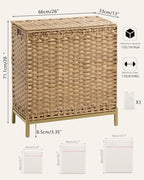 SETVSON Laundry Hamper with Lid 132 L, (35 Gallons) Clothes Hamper with Lid, Handwoven Rattan Laundry Hamper with Metal Heightened Feet, Laundry Hampers with 3 Removable Liner Bags for Laundry-Natural - color: Natural, size: 132 L - 35 gal