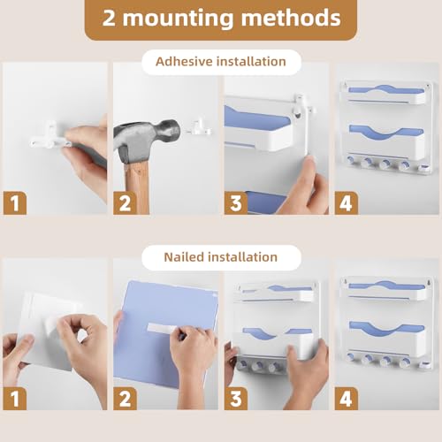 Bedside Wall Shelf with Glasses Hooks ，Adhesive Bedside Organizer Wall Mount for Dorm and Room Accessories Phone，Remote，Earphone， Kindle (White) - color: White