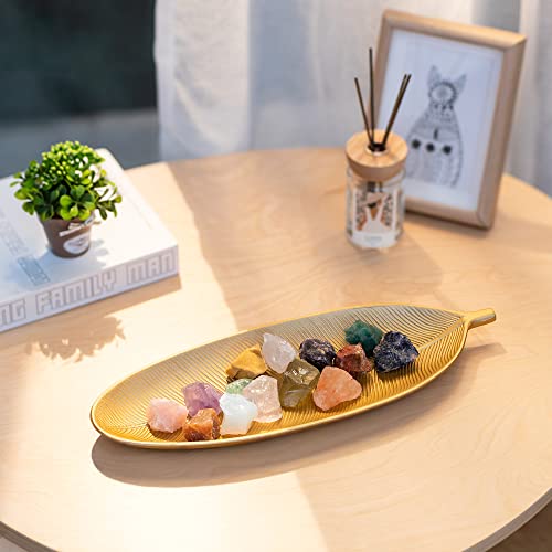 Hanobe Decorative Bowls for Home Decor: Leaf Shaped Wood Key Tray Entryway Decor Leaves Bowl for Fireplace Mantel, Gold - color: Gold, size: 16" x 5.9" x 1.2"