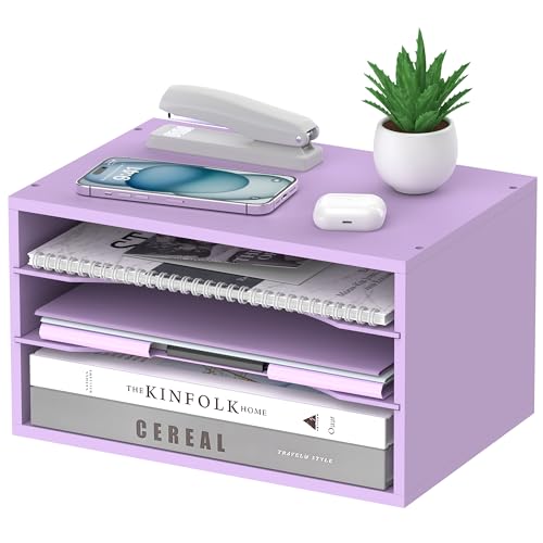 Wood Desk Organizer, 3 Tier Paper Tray Organizer for Desk with Adjustable Storage Shelves, Desktop File Organization Paper Sorter Mail Holder for Office Home Classroom, Purple - color: Purple, size: 3 Tier