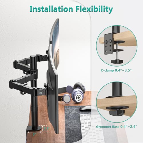 WALI Dual Monitor Stand for Desk, Dual Monitor Mounts for 2 Monitors up to 27 inch, 2 Monitor Desk Mount Holds up to 22 lbs, Height Adjustable Swivel Tilt Rotation, 75x75/100x100mm (M002), Black - size: Dual, style: C-Clamp