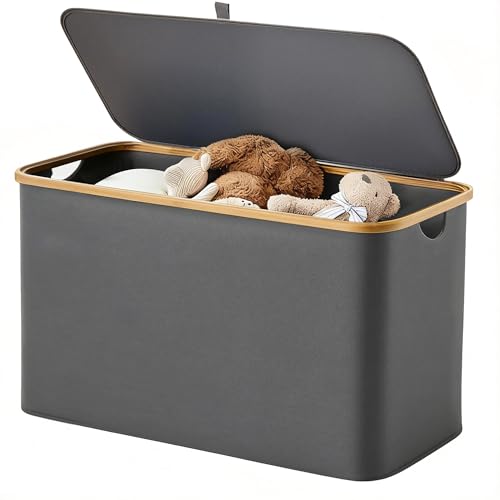 Storage Basket with Lid and Handles, 135L Fabric Bin with Divider for Shelf, Closet, Toy Organization, Collapsible Storage Organizer for Home, Grey - color: Grey, size: 135L