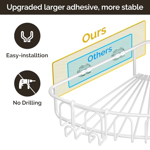 Orimade Corner Shower Caddy Stainless Steel with Hooks Wall Mounted Bathroom Shelf Storage Organizer Adhesive No Drilling 3 Pack, White Only for 90-Degree Corner - color: White