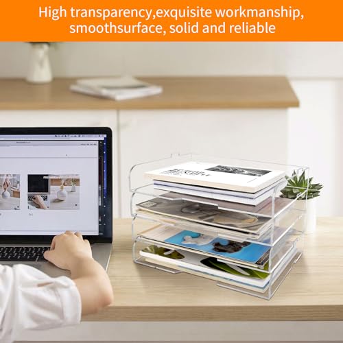 4 Pack- Stackable Paper Letter Tray,Clear Acrylic Magazine Holder and File Organizer - Sleek Desk Organizer for Home Office, Bookshelf, or Workspace - Space-Saving Transparent Document Holder - style: Stackable-4 Pack