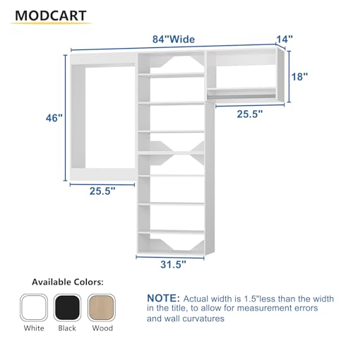 Modular Closet, 84" Wide Organizer with Towers and Hanging, Wood Tower Storage for Walk-in Closets, Wall-Mounted Wardrobe Organizer Kit, White - color: White, size: 84" Wide, style: Tall Hanging + Double Hanging + Shelf Tower*2