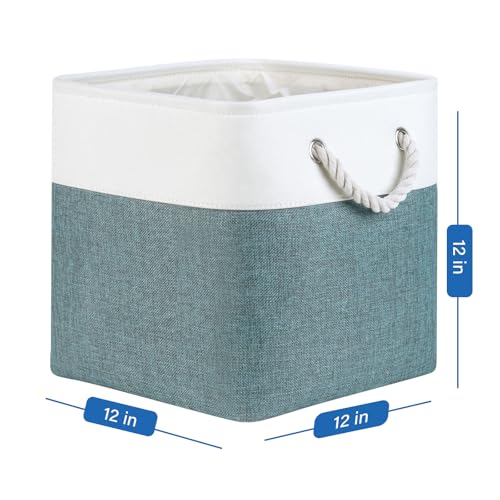 Temary 12 Inch Cube Storage Baskets 4 Pack Fabric Storage Bin for Organizing, Shelf Baskets for Home Office Closet, Collapsible Cube Storage Bins (White&Dark Green) - color: White&Dark Green, size: 12"L x 12"W x 12"H