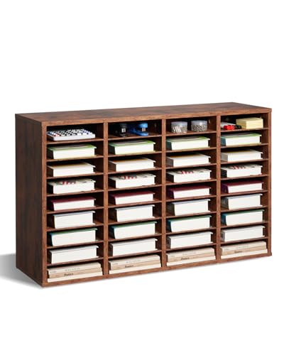 VEVOR Literature Organizer, 36 Compartments Office Mailbox with Removable Shelves, Wood Mailbox Sorter Particle Board Office Home Classroom Storage, File Sorter for File, Document, Paper, Dark Brown - color: Retro Brown, size: 36 Compartments