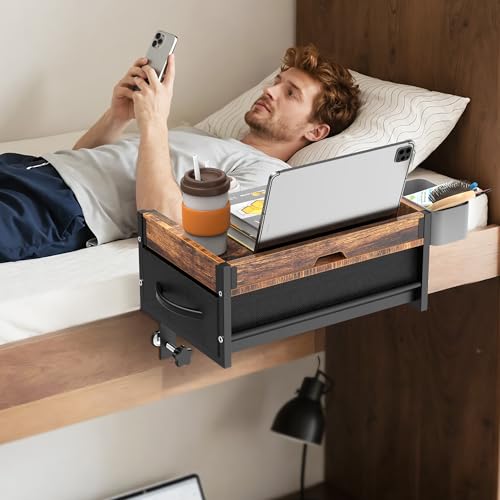 Bedside Shelf for Bunk Bed, 2 Tier Clip On Bed Shelf with Drawer & Cable Management, Under Mattress Bedside Shelf for Dorm Room, Loft Frame, College Dorm Essentials, Back to School (Brown) - color: Brown