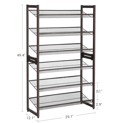 SONGMICS Shoe Rack, 6-Tier Shoe Organizer, Metal Rack for Garage, Set of 2, 3-Tier Stackable Shelf, with Adjustable Flat or Angled Shelves, 18-24 Pairs, Bronze ULMR03A-2 - color: Bronze, size: 6 Tiers (29.1"W)