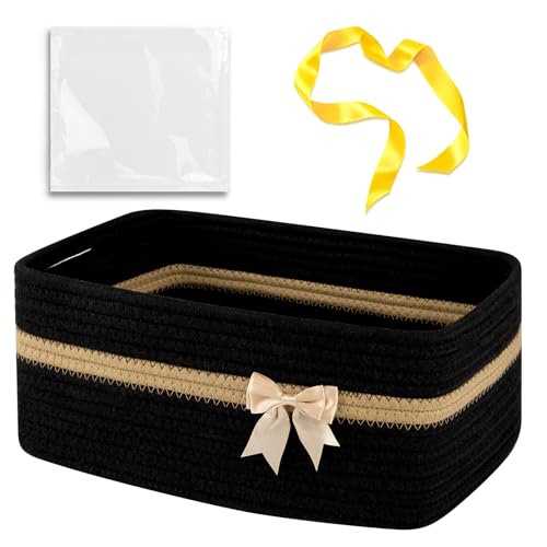 OIAHOMY Large Woven Storage Basket with Handles for Nursery Living Room Shelves, Bow Basket for Gifts Empty with Gift Bags and Ribbons for Baby Showers Pet Toy Bin - Black - color: Black