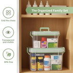 2 Pack Clear Medicine Organizer Storage Box with Tray, Portable Medicine Cabinet with Handle, Plastic First Aid box Empty with pill case for home and travel