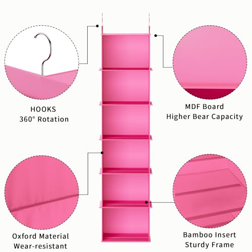YOUDENOVA Hanging Closet Organizer, 6-Shelf Closet Hanging Shelves, Pink - color: Pink, size: 6-Tier