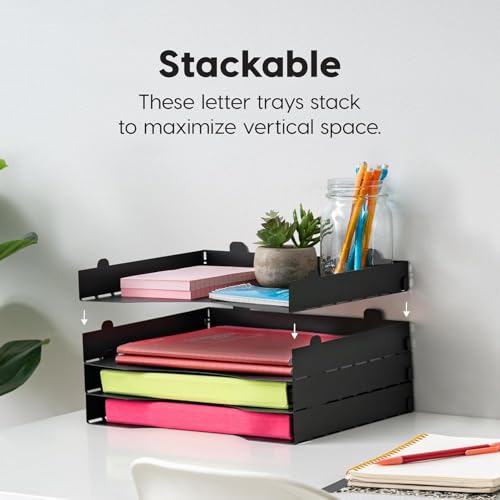 IRIS USA Metal Letter Tray Paper Organizer, 4 Pack, For Letter/A4 File Holder Paperwork Document, Stackable Desktop File Organizer Tray Paper Basket Rack for Office Supplies Home Work, Black - style: Black S - 4 Pack