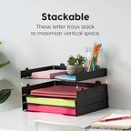 IRIS USA Metal Letter Tray Paper Organizer, 4 Pack, For Letter/A4 File Holder Paperwork Document, Stackable Desktop File Organizer Tray Paper Basket Rack for Office Supplies Home Work, Black - size: Small, style: Tray