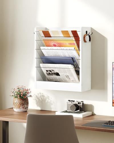 CHOEZON Wall File Holder, 6-Tier File Organizer, Office Supplies Storage Rack, Versatile Desktop Organizer, with Detachable Shelves, with Side Hooks, for Living Room, Study, Home Office, White MWJ02WB - color: White, size: 6-Tier
