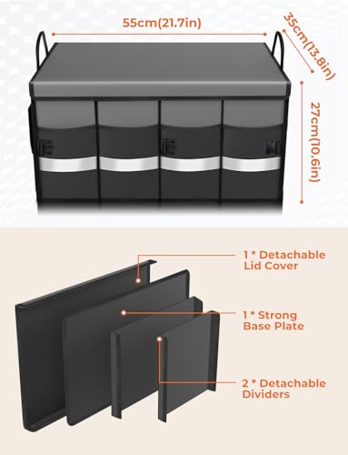 Oasser Car Trunk Organizer Collapsible Multi Compartments SUV Trunk Organizer with Reflective Strip Foldable Cover - color: Grey, size: Standard