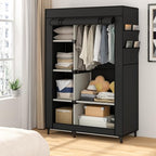 Calmootey Portable Closet Organizers, Clothing Storage, Wardrobe with 6 Shelves and Hanging Rod, Non-Woven Fabric Cover with 4 Side Pockets, Black - color: Black