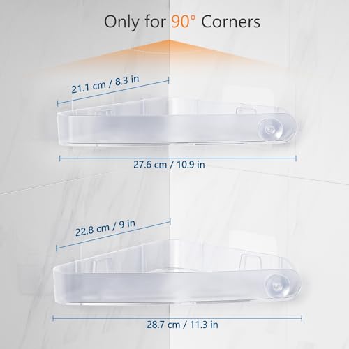 Sotfamily Plastic Shower Caddy Corner (for 90° Only), 2 Pack Adhesive Corner Shower Shelves for Bathroom Organizers and Storage, Frosted Clear - color: Frosted Clear, size: 2 Pack