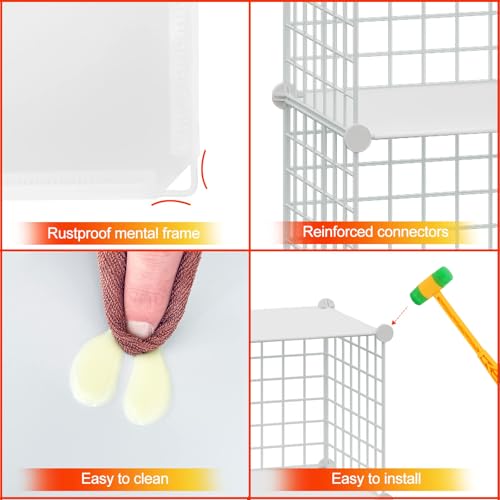 HUBSON Wire Cube Storage Organizer, Book/Toy/Craft/Potted Plants and petCloset Organizers and Storage Shelves, 12-Cube Freely Combinable Metal Grids Storage Shelf,White Plus Iron - color: White Plus Iron, size: 12 Cubes