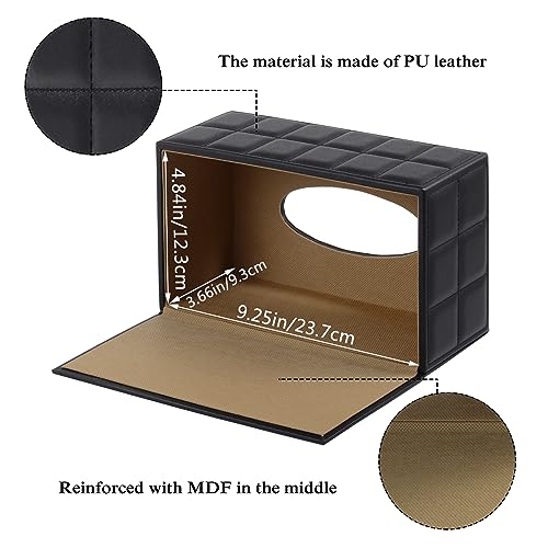 Tissue Box Cover Rectangle Tissue Box Holder PU Leather Facial Organizer with Magnetic Bottom,Decorative Napkin Caddy for Vanity Dresser Night Stand Table Countertop Home Office Car,Black - color: Rectangular Tissue Box-black Grid