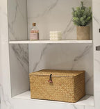DOKOT Rectangular Handwoven Seagrass Storage Basket with Lid for Shelves and Home Organizer Bin, (M (12"x7"x6"H), Natural) - size: M (12"x7"x6"H)