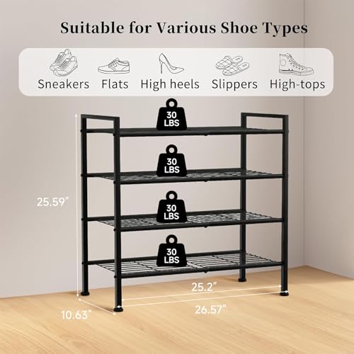 4-Tier Shoe Rack,Metal Simple Narrow Shoe Storage Organizer Shelf for Closet,Entryway, Bedroom,Garage (Black, 4 Tier) - color: Black, size: 4 Tier