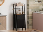 Furnulem Laundry Hamper, Vertical Laundry Basket with 2 Tiers Wooden Shelf and Hooks, Clothes Hamper with Pull-Out and Removable Bag for Bathroom, Bedroom, Dorm, 13.21 Gallons (50L) - size: 1-Bag Laundry Hamper
