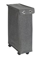 WENKO Slim Laundry Basket with Wheels, Thin Laundry Hamper, Rolling Laundry Bin with Lid, Space Saving Narrow Laundry Hamper for dirty Clothes Storage, 23.6 x 15.8 x 7.3 in, Gray - color: Black & White Tweed