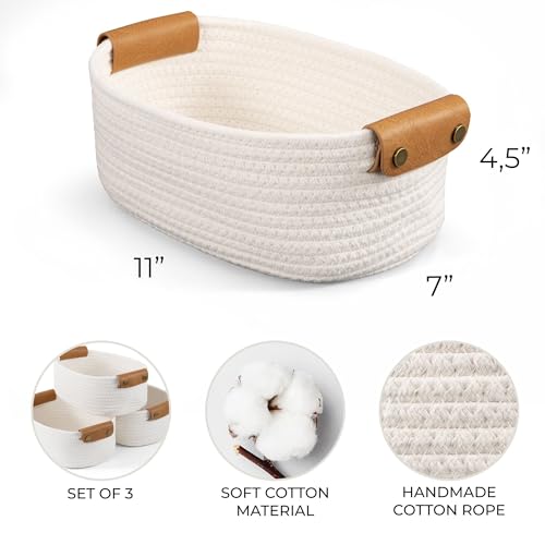Beautiful Storage Basket Set of 3 - Sturdy Jute Rope Baskets for Shelves Are Perfect for Organizing Your Home - Quality Storage Bins Easily Fit With Any Nursery or Bedroom Decor - color: Beige