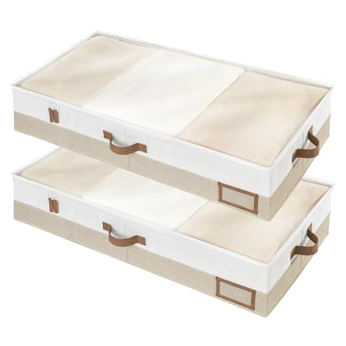 StorageWorks Large Under Bed Storage Containers with Handles and Label Holder, 2 Pack Ultra-thick Fabric Underbed Bins, Closet Organizer for Clothes, Blankets, Sweater - color: Brown & White, size: Large-without Wheels