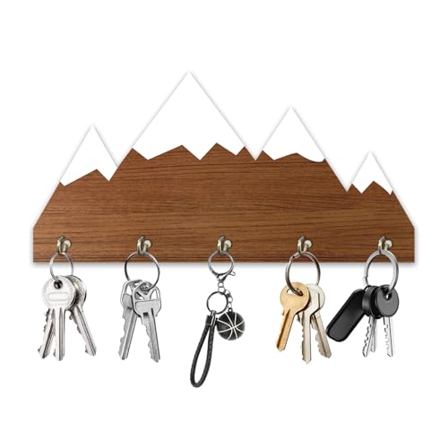 Snow Mountain Design Wooden Key Holder - Wall Mounted Key Holder Rack Organizer Hanger with 5 Hooks for Wall Express Love Art Decor for Entryway Front Door Hallway Office(4 x 8 inch) - A02 - color: Snow Mountain