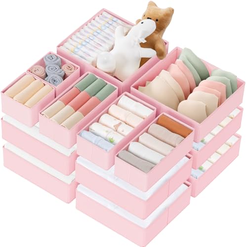 Criusia Drawer Organizer Clothes, 21 Pack Dresser Organizer for Baby Clothes, Underwear, Sock - Foldable Closet Organization and Storage Dividers Bins for Nursery, Bedroom (Pink) - color: Pink, size: 21PACK