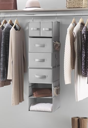 Whitmor Multi-Functional Hanging Organizer with Drawer Inserts- 5 Section - Closet Organizer - Grey - color: Grey, size: 5 Section Drawer
