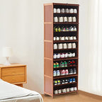 Tall Bamboo Shoe Storage Cabinet Bamboo Shoe Rack with Doors, 11 Tier Freestanding Shoes Heels Sneakers Shelf Rack for 20 Pairs Shoe Organizer for Entryway Office Living Room, Brown