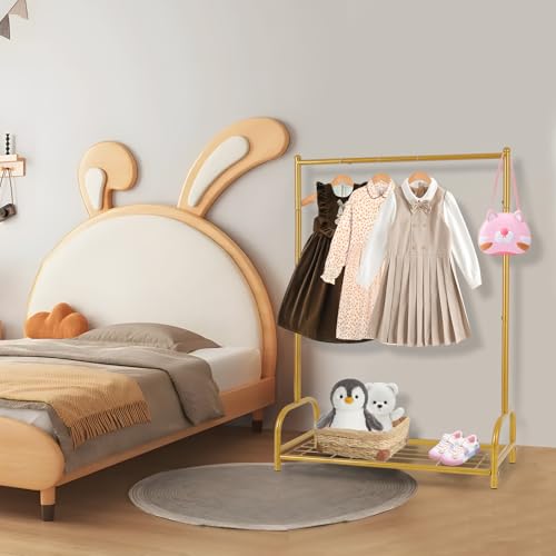 Baby Clothes Organizer, Kids Dress Up Storage Rack, Small Clothes Rack with Metal Storage Shelf, Kids Closet Organizers, Baby Closet (Gold) - color: Gold
