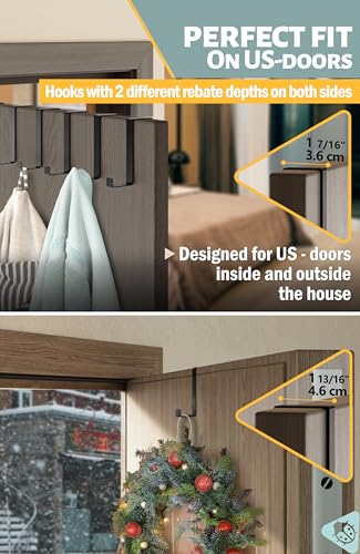 Menz Over the Door Hooks 10 Pack, 2-Sided Fits 1 3/8" & 1 3/4" Door, Bathroom Towel Hook with Anti-Scratch Pads, and Non-Slip Dots, L 3" Wreath Hanger Thin Overdoor Organizer Dorm Travel Essentials - color: Black