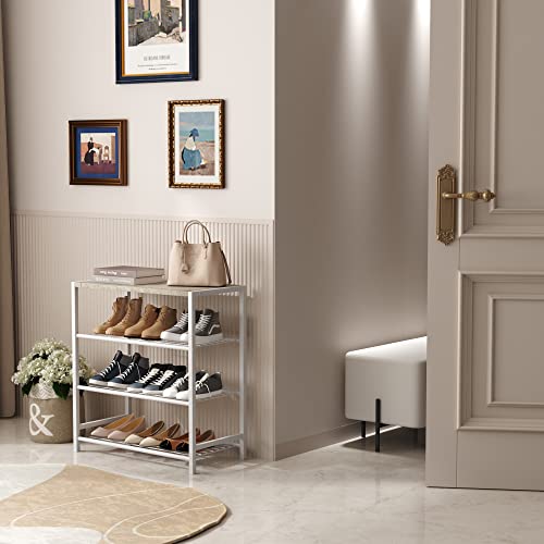 HOMEFORT 4-Tier Shoe Rack, Modern Industrial Shoe Storage Tower, Narrow Shoe Organizer for Closet Entryway, Small Shoe Rack Table with Durable Metal Shelves and MDF Top, White Oak - color: White Oak, size: 4-Tier (11.8"D x 23.23"W x 24.8"H)