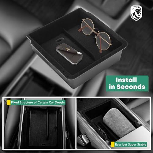 YHTAUTO Armrest Upper Tray Fit for Tesla Model Y Juniper 2025 2026 (Premium & Performance), Tesla Model 3 Highland 2024 2025 2026, Center Armrest Storage Box with Sunglass Holder Car Accessories - style: 1PC Armrest Upper Tray