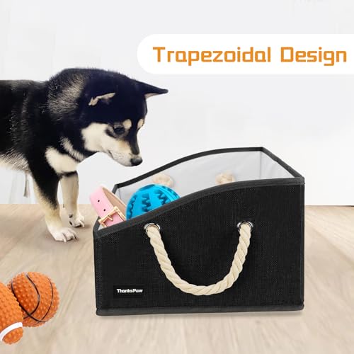 Collapsible Fabric Dog Toy Box and Storage Bin With Handle - Trapezoid Basket Chest Organizer for Pet Toys, Blankets and Accessories, Black - color: Black