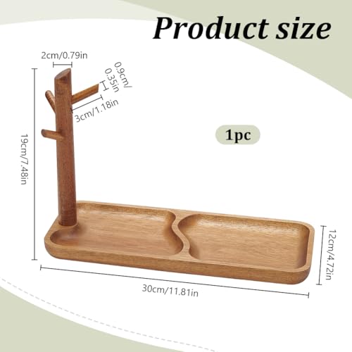 INFUNLY Wooden Key Holder with Tray 11.8x4.7x7.5 Inches Key Tray for Entryway Table Rustic Home Organizer Acacia Wood Key Tray Key Chain Display Stand for Home Phone Bracelets Watches